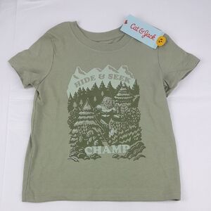 Cat & Jack 3T Boys Sage Green Short Sleeve Big Foot Hide & Seek Champ Graphic